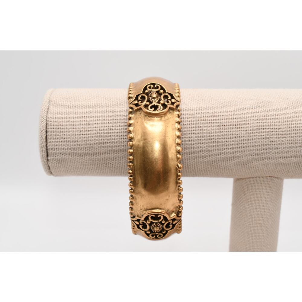 Chico’s Gold Tone Bangle Bracelet Wide Textured Ornate Design